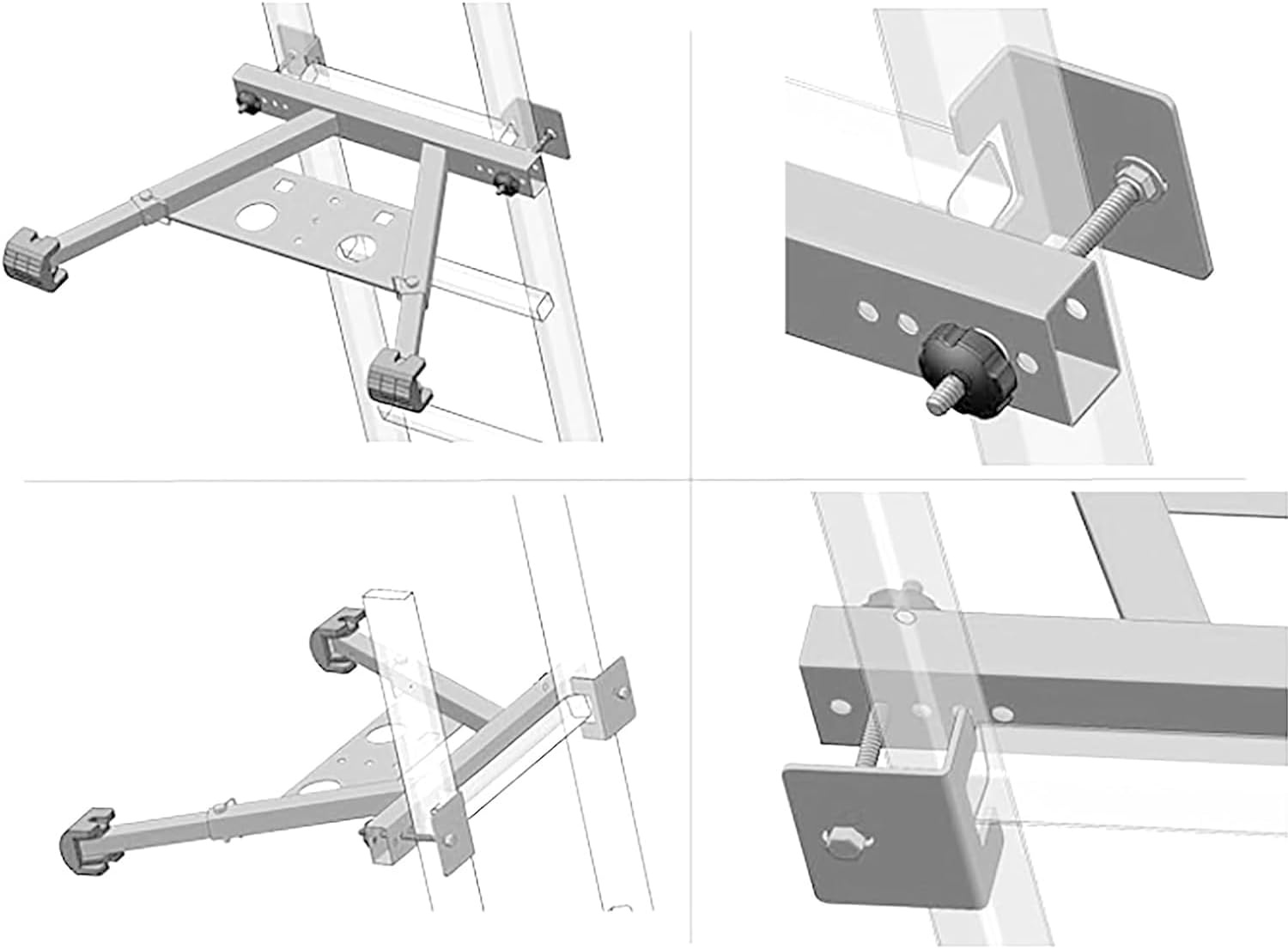 HEYOUTH Trapstabilisator, dakstabilisator, wandafstandhouder van aluminium, verstelbare lengte 56-74 cm. De trapstabilisator is bestand tegen een gewicht van 385 pond