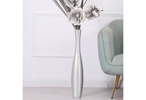 Zilverkleurige Bodemvaas 65cm - Handgemaakt Polyresin (60% Korting!)