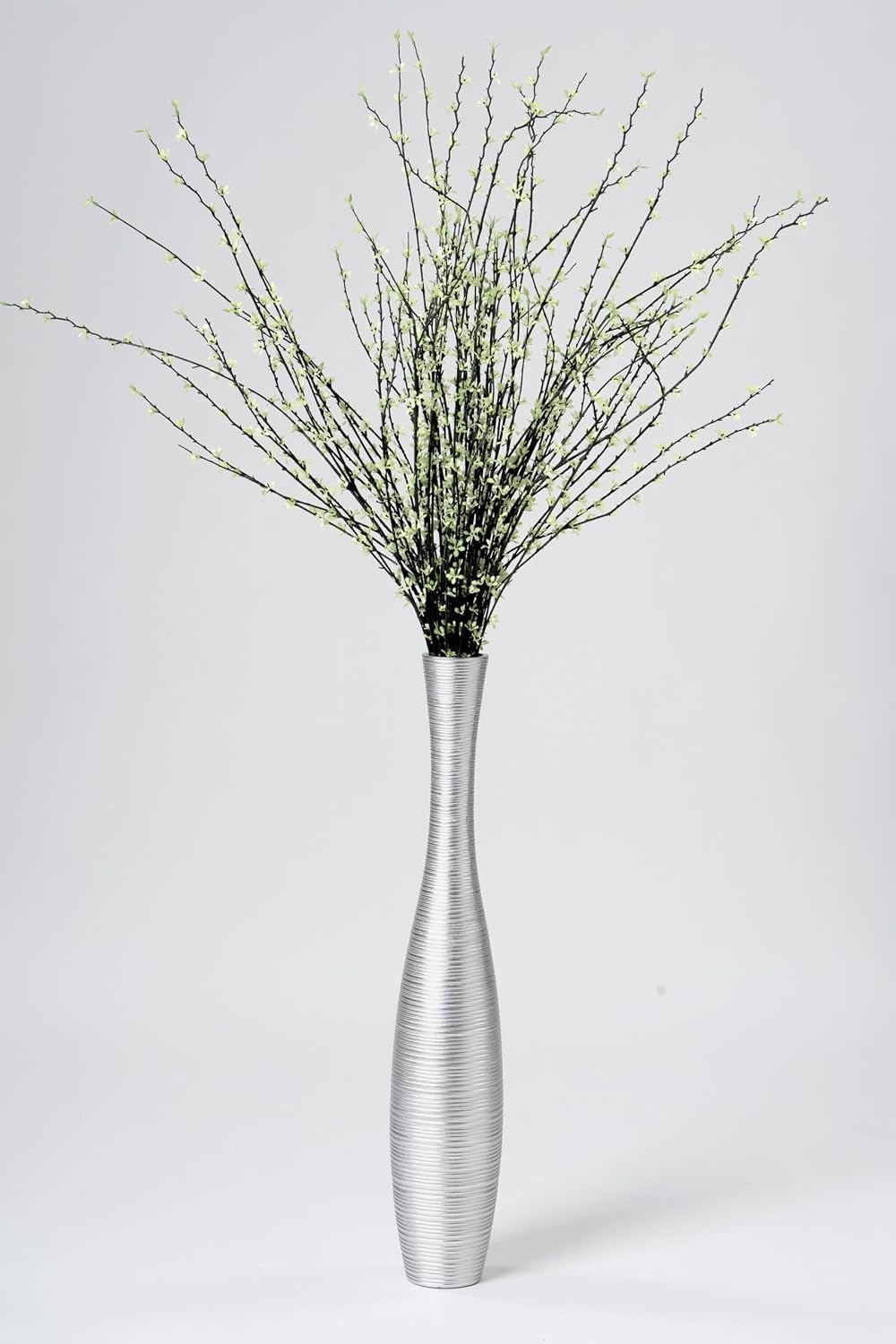 Zilverkleurige Bodemvaas 65cm - Handgemaakt Polyresin (60% Korting!)