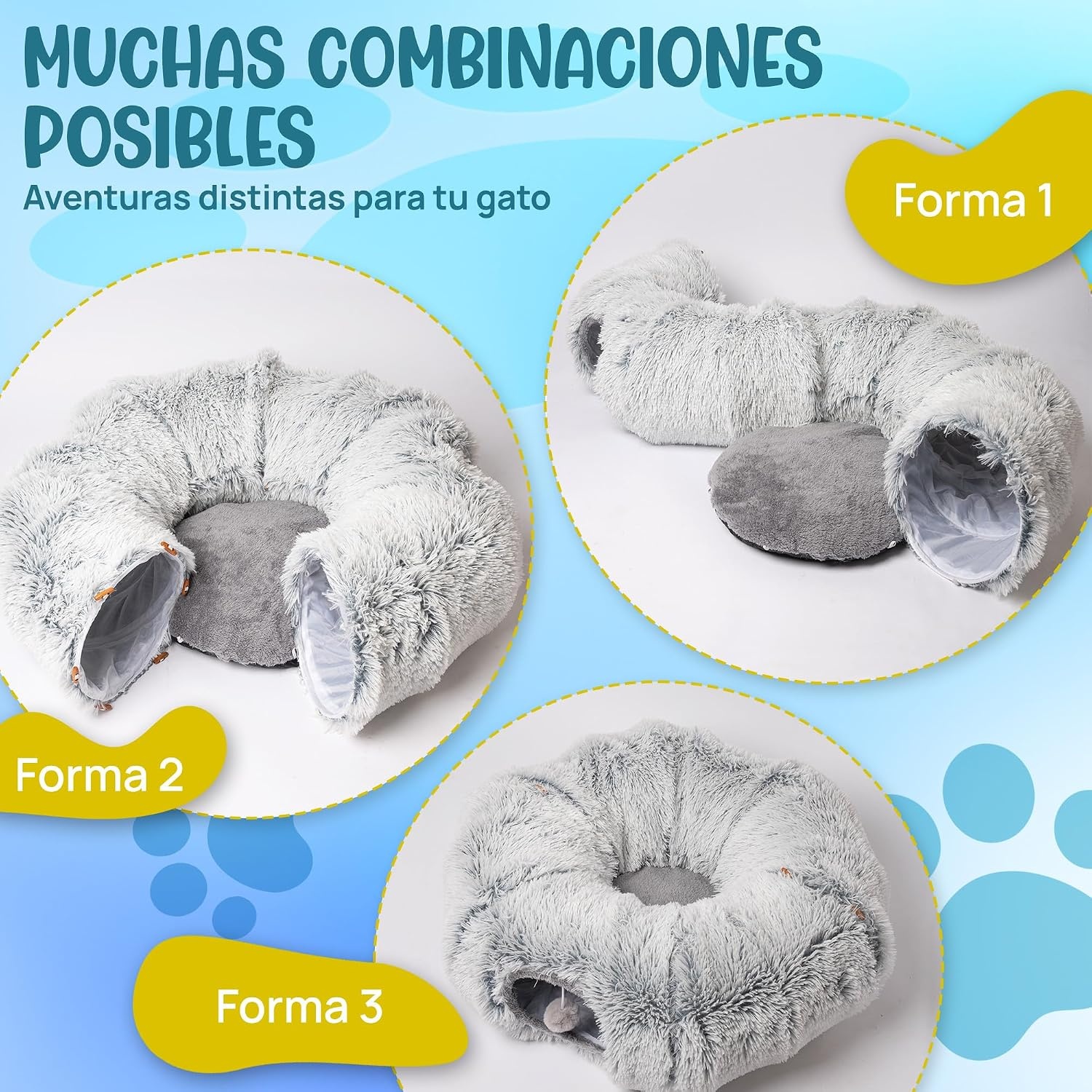 Kattentunnel & Kattenbed 2-in-1 | 150 cm Grijs | Inklapbaar | 28% Korting