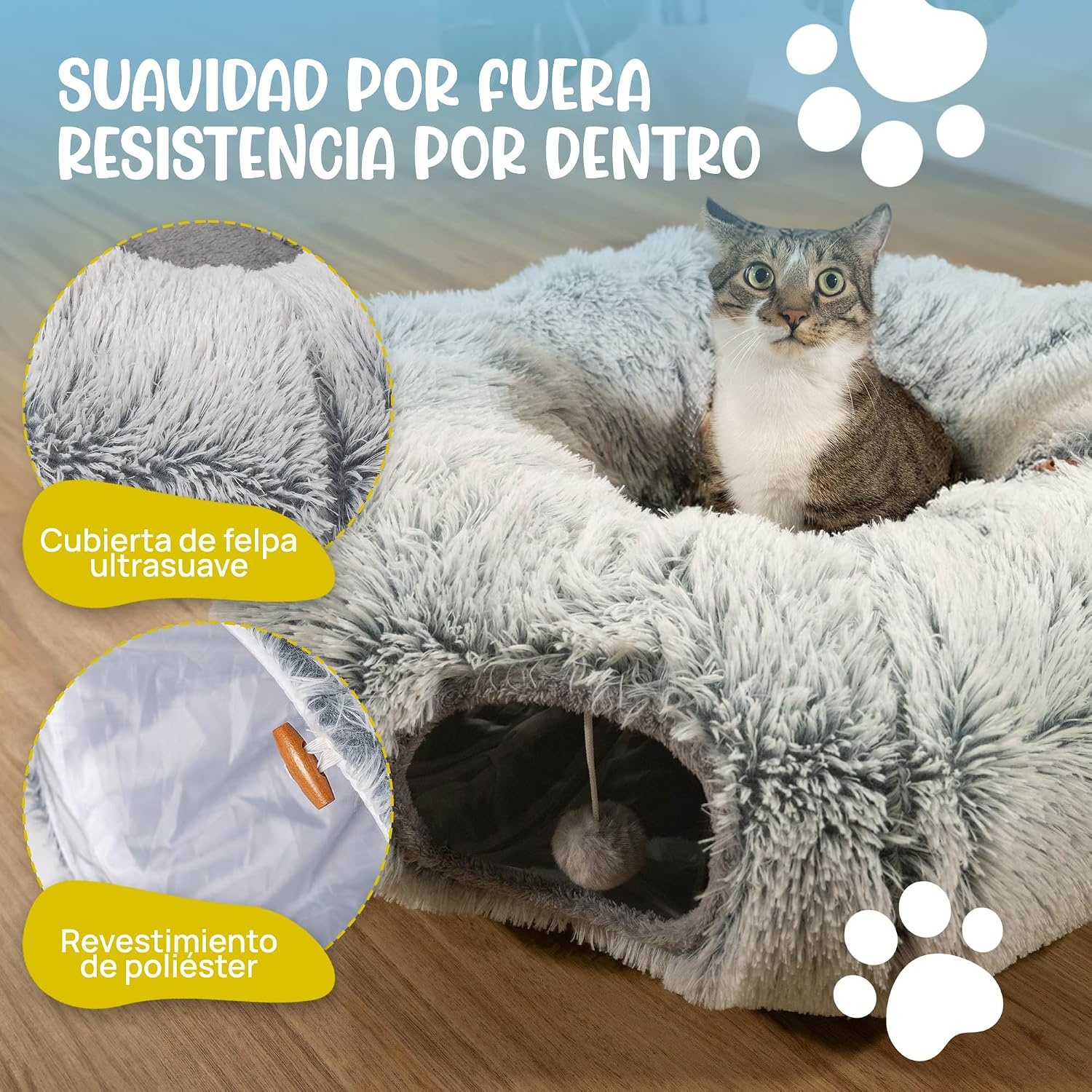 Kattentunnel & Kattenbed 2-in-1 | 150 cm Grijs | Inklapbaar | 28% Korting