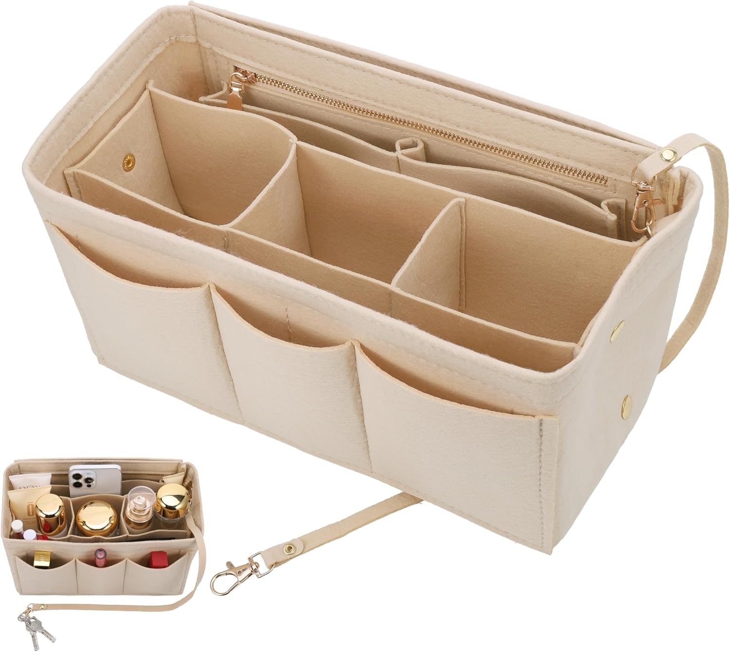 Beige Handtas Organiser Maat M - 12 Vakken - 53% Korting