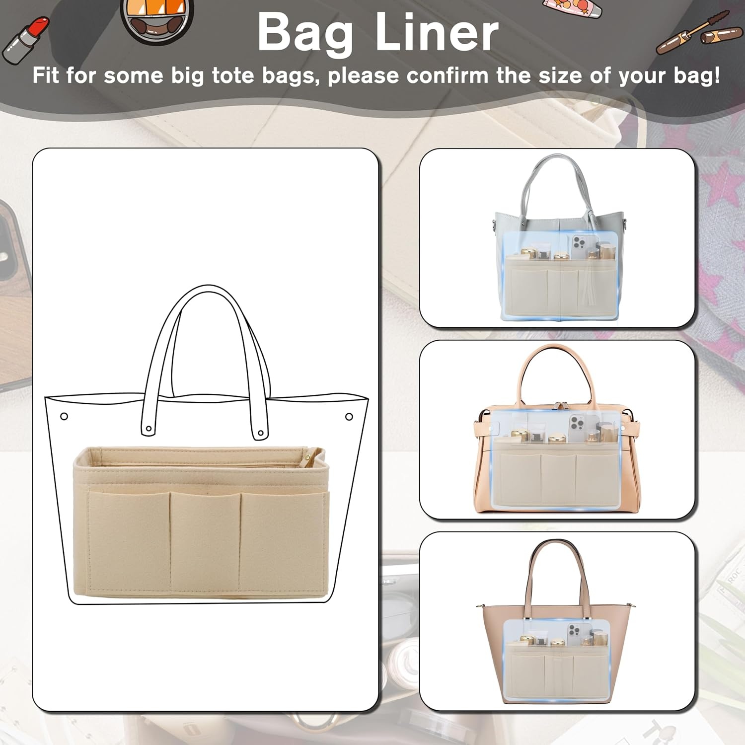 Beige Handtas Organiser Maat M - 12 Vakken - 53% Korting