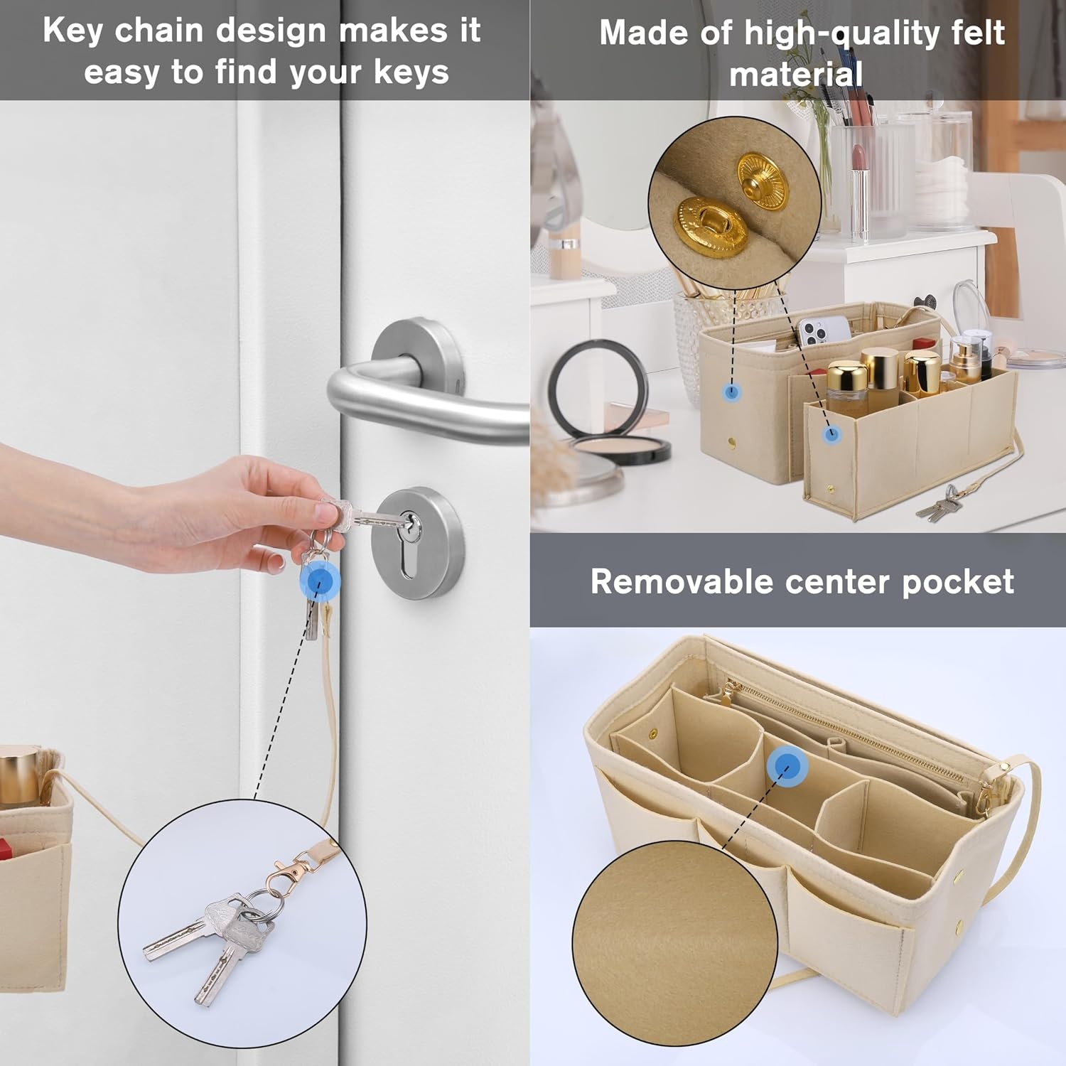 Beige Handtas Organiser Maat M - 12 Vakken - 53% Korting