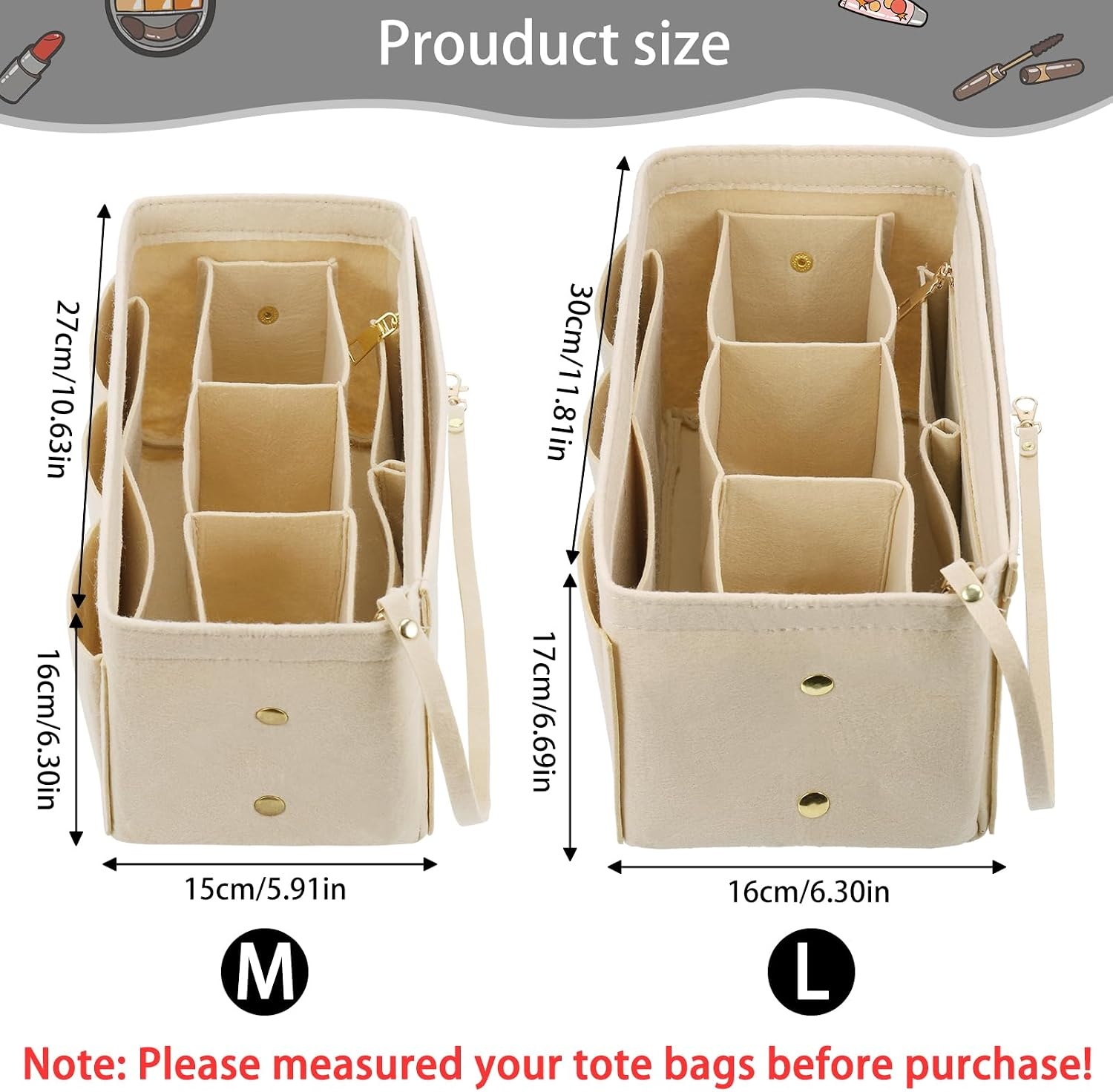 Beige Handtas Organiser Maat M - 12 Vakken - 53% Korting