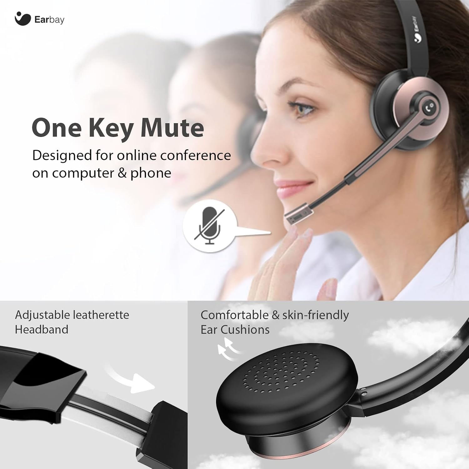Draadloze Bluetooth Headset met Microfoon - Rosegoud - 33% Korting
