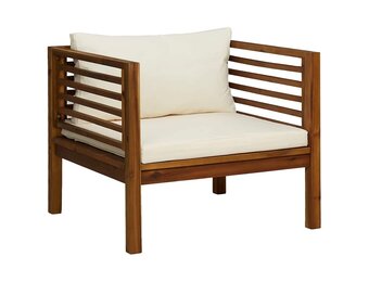 Tuinstoel met Crèmewitte Kussens - Massief Acaciahout - 35% Korting