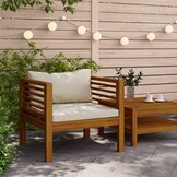 Tuinstoel met Crèmewitte Kussens - Massief Acaciahout - 35% Korting