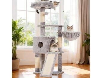 Kattenkrabpaal 108 cm Grijs | Slaaphuisje & Ligmand | Speelplezier voor Katten | 29% Korting