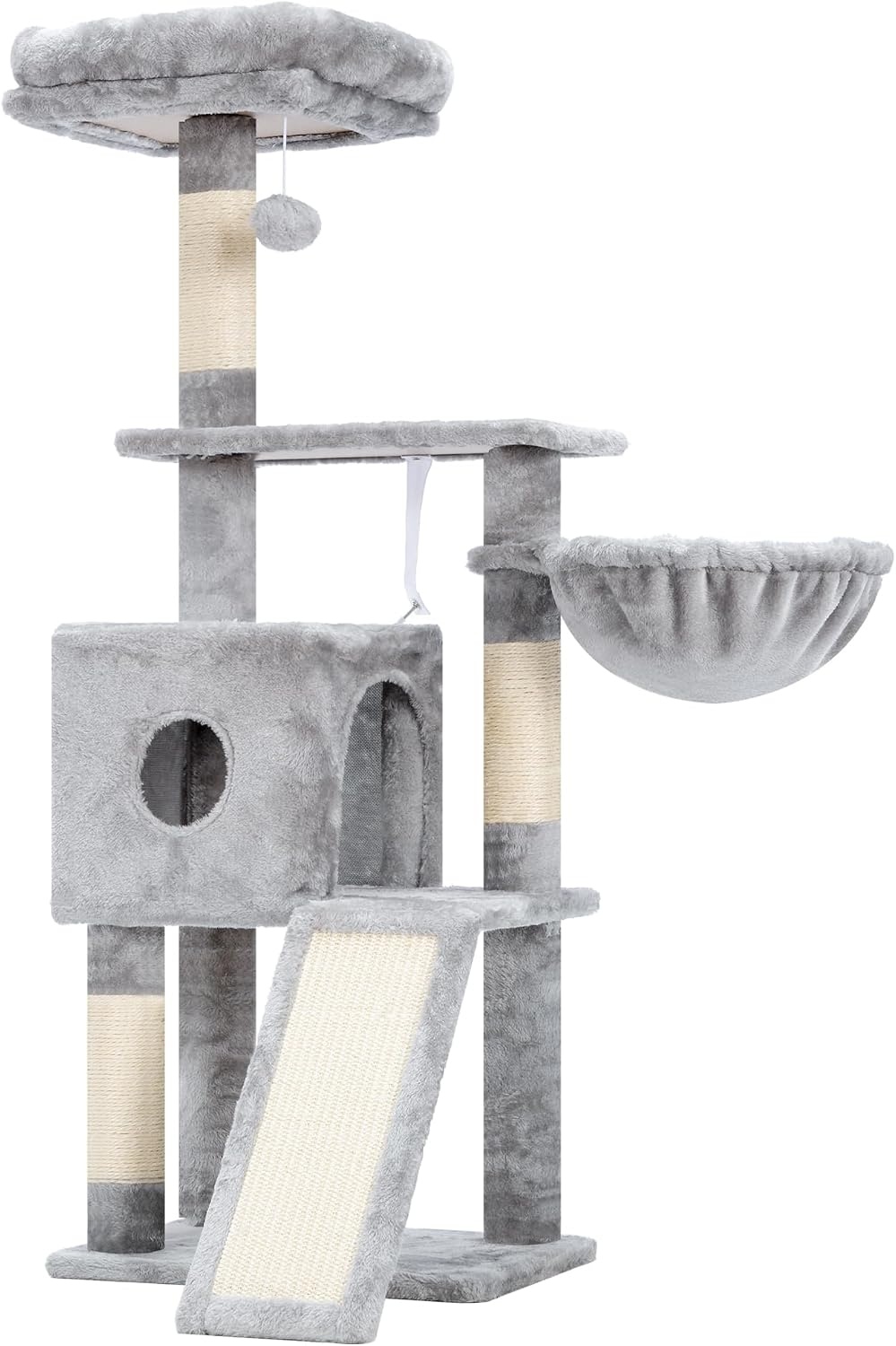 Kattenkrabpaal 108 cm Grijs | Slaaphuisje & Ligmand | Speelplezier voor Katten | 29% Korting