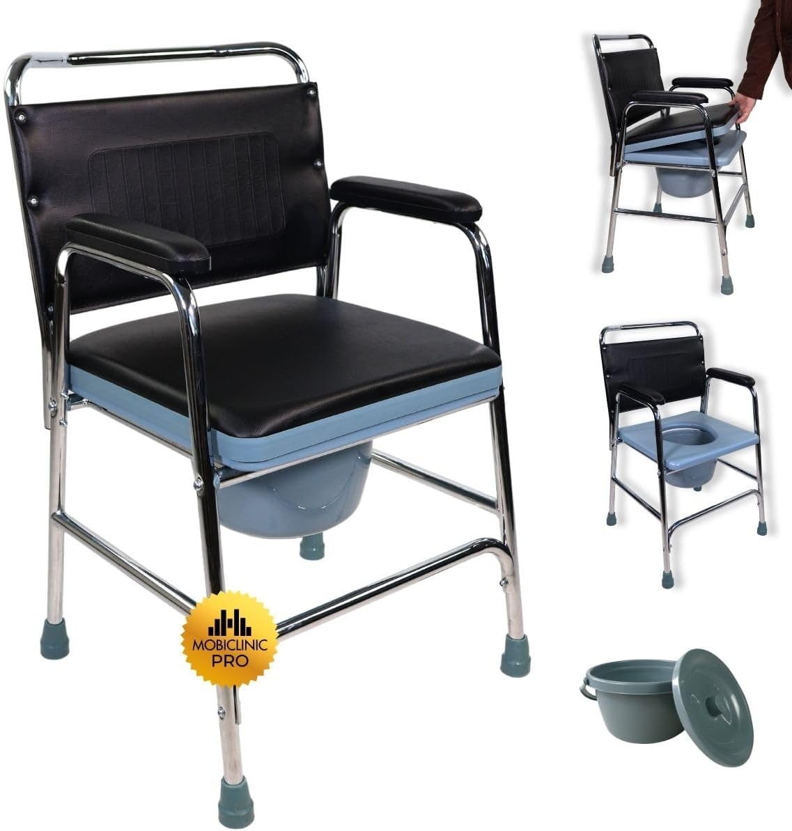 Comfortabele Toiletstoel met Deksel - Zwart/Zilver - 34% Korting!