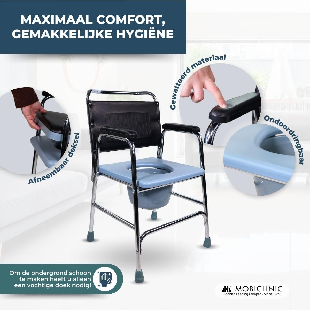 Comfortabele Toiletstoel met Deksel - Zwart/Zilver - 34% Korting!
