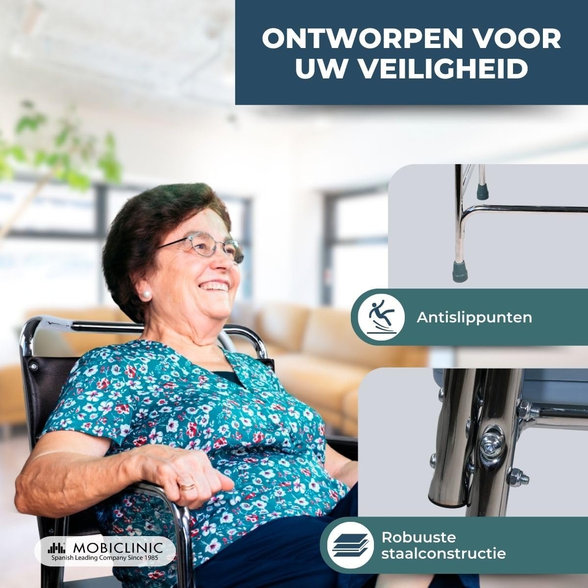 Comfortabele Toiletstoel met Deksel - Zwart/Zilver - 34% Korting!