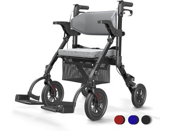 Rollator & Transportrolstoel 2-in-1 - Obsidian Zwart - 35% Korting