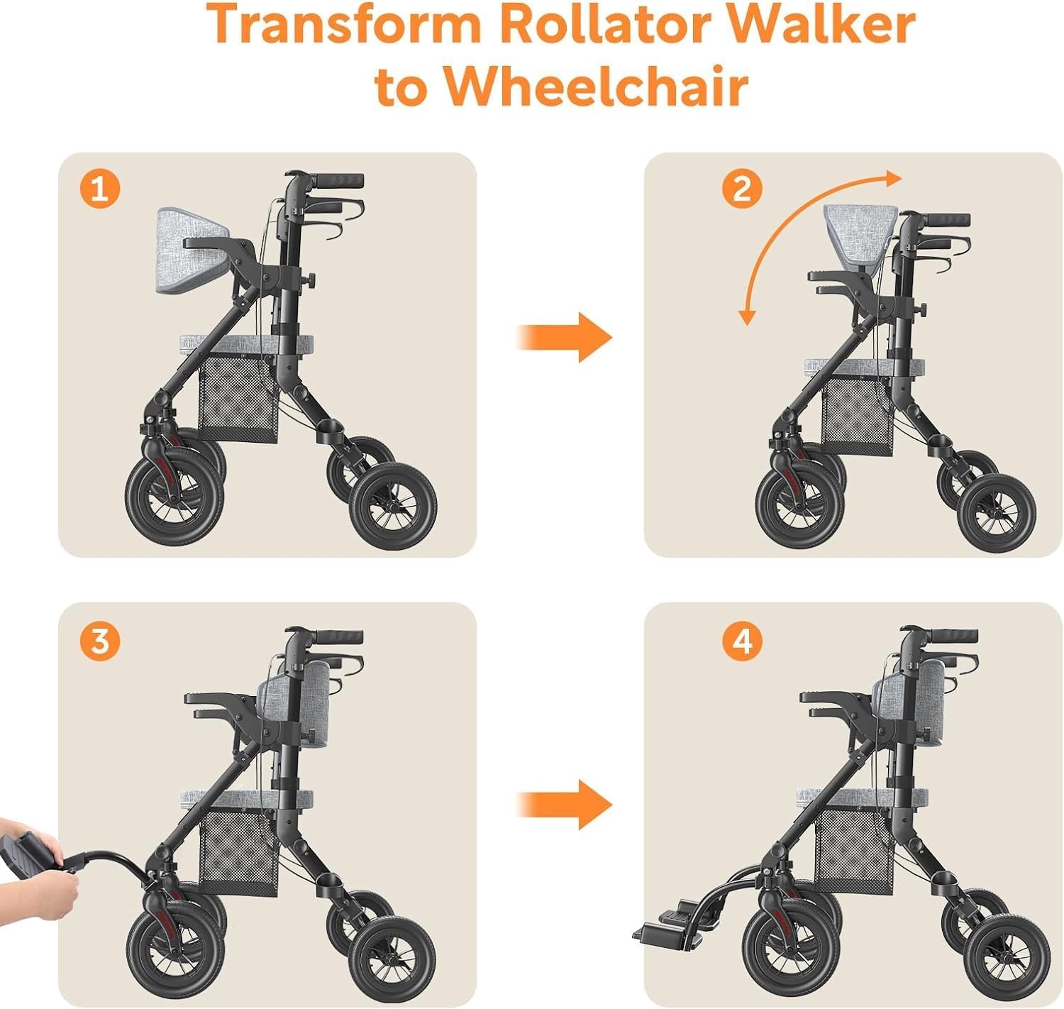 Rollator & Transportrolstoel 2-in-1 - Obsidian Zwart - 35% Korting