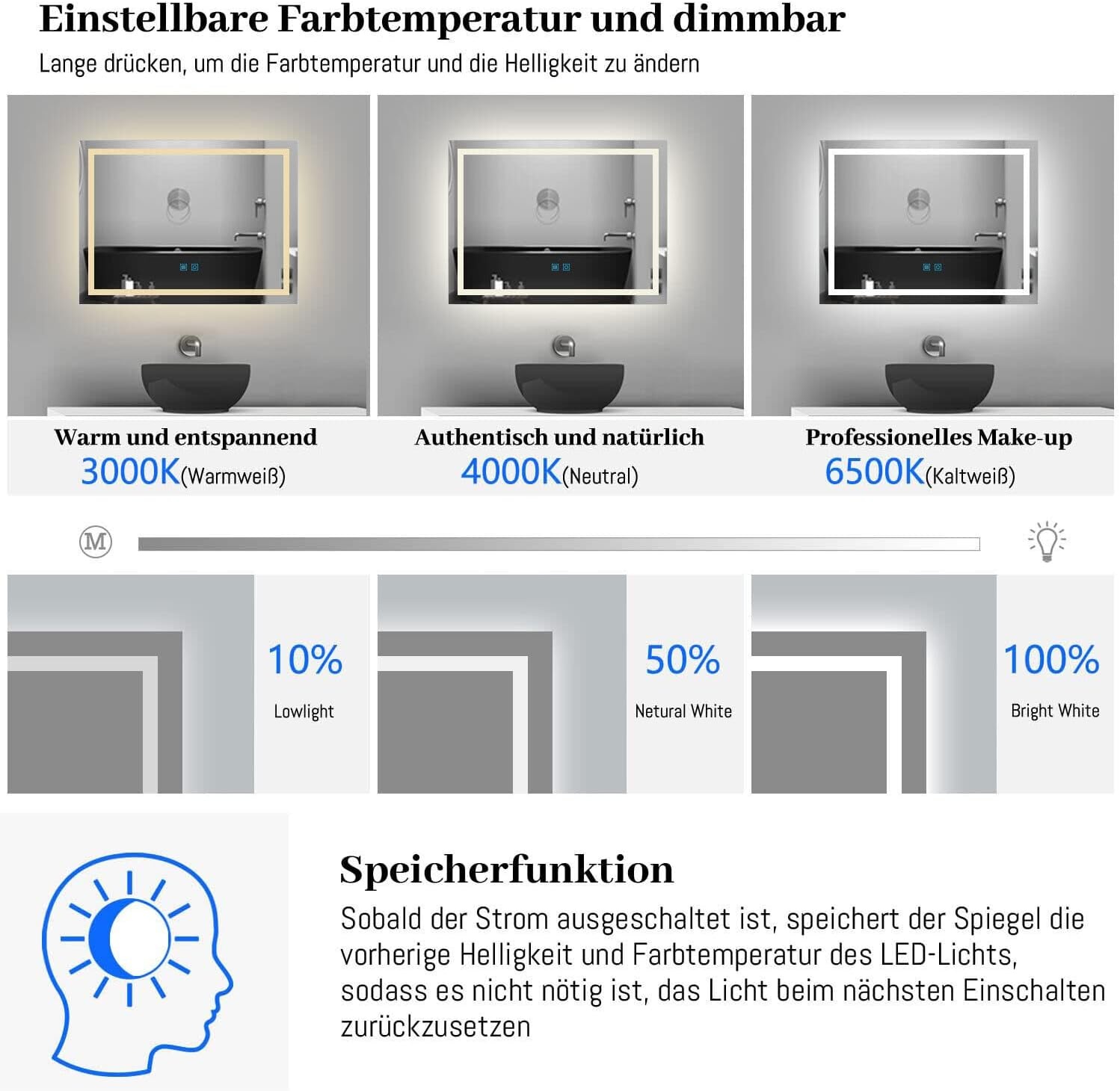 Dimbare LED Badkamerspiegel 100x60 cm - Anti-condens - 34% Korting