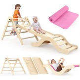 Montessori Klimrek met Glijbaan & Mat - 7-in-1 Berkenhout - 34% Korting