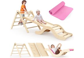 Montessori Klimrek met Glijbaan & Mat - 7-in-1 Berkenhout - 34% Korting
