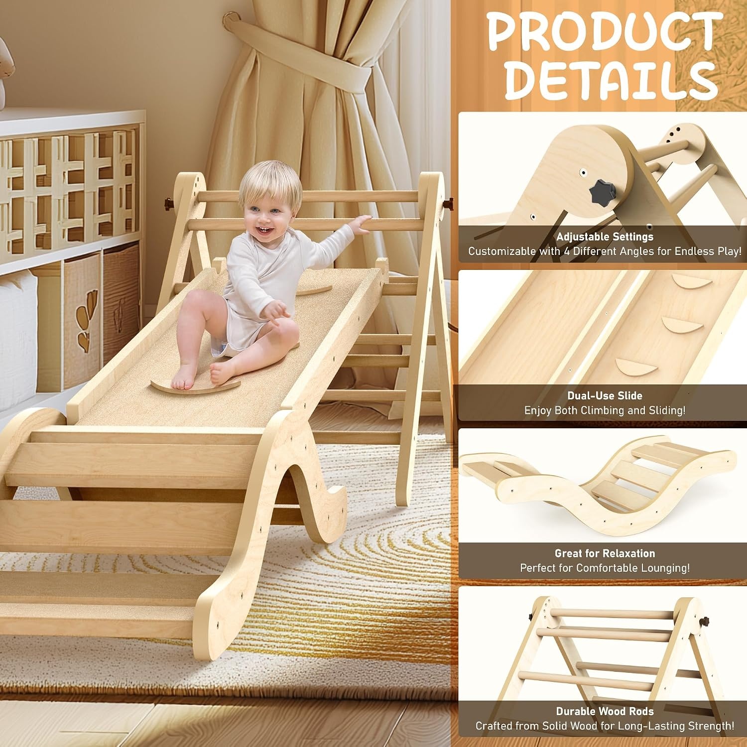 Montessori Klimrek met Glijbaan & Mat - 7-in-1 Berkenhout - 34% Korting