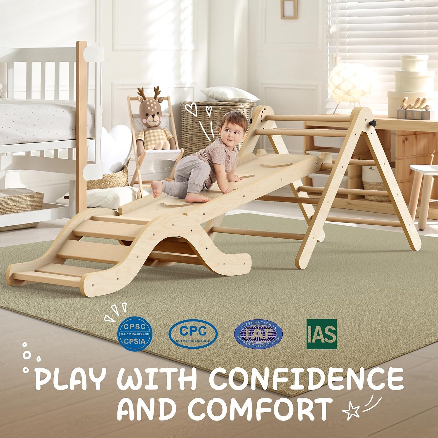 Montessori Klimrek met Glijbaan & Mat - 7-in-1 Berkenhout - 34% Korting