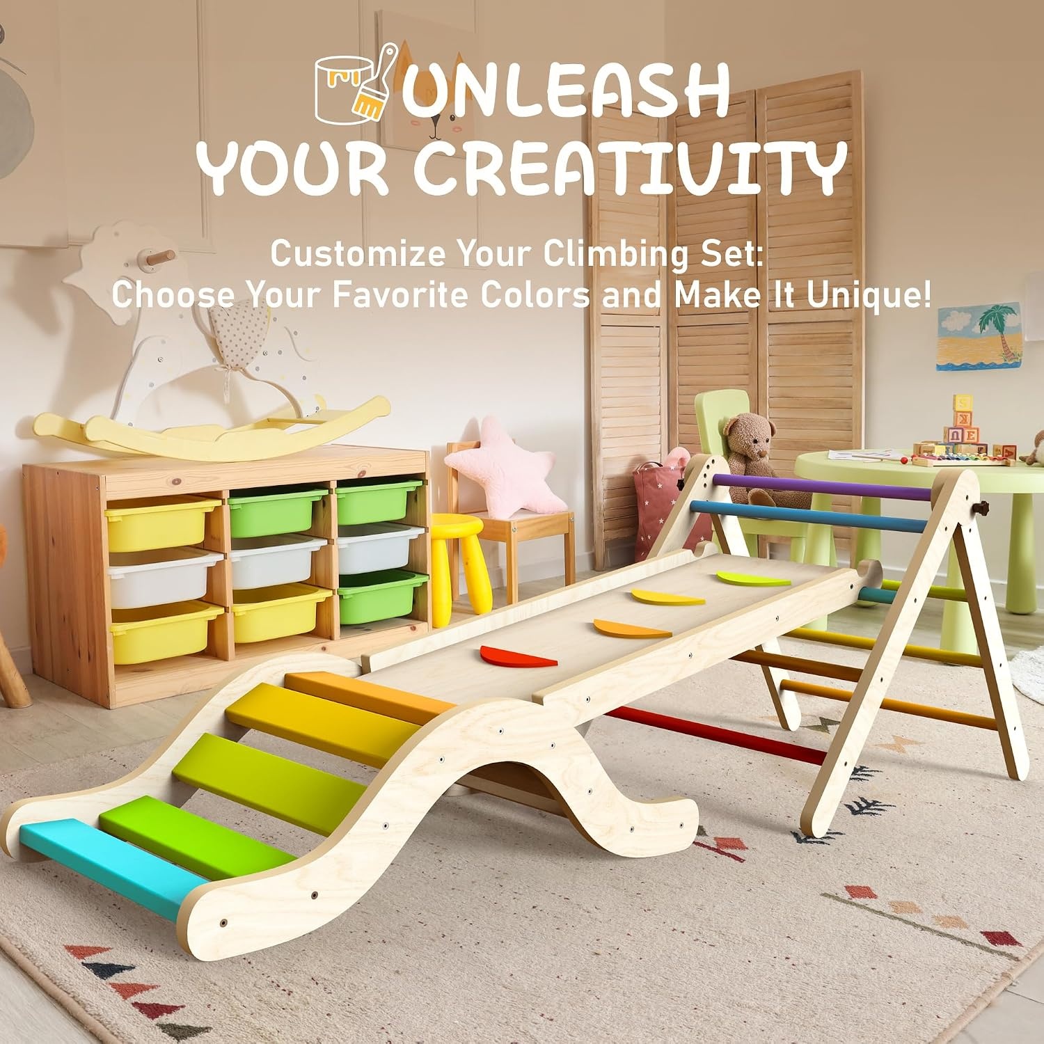 Montessori Klimrek met Glijbaan & Mat - 7-in-1 Berkenhout - 34% Korting