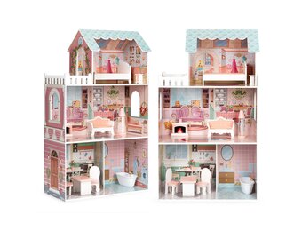 Poppenhuis van Hout met 9 Meubels (61x30x106 cm) - 34% Korting