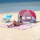 Zelfontplooiende Strandtent Rood-Grijs met Grondzeil - 50% Korting!