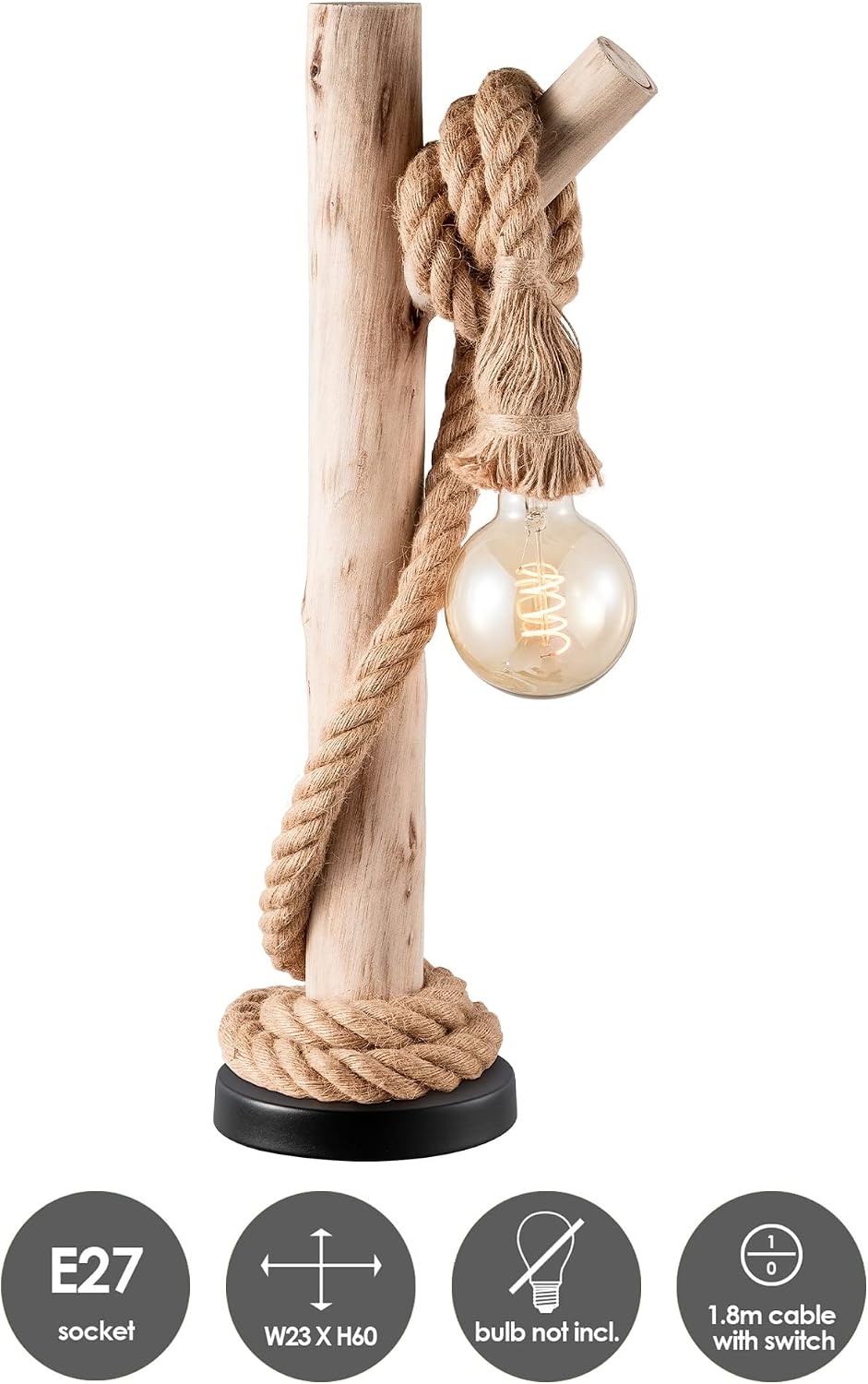 Maritieme Tafellamp Hout Touw Bruin 60 cm (34% Korting)
