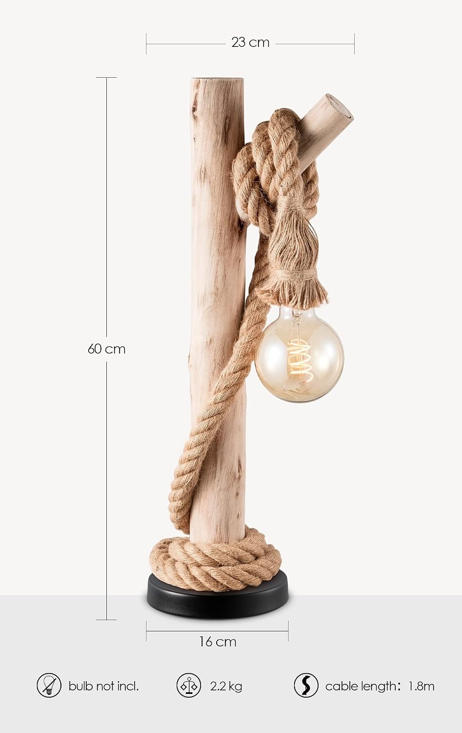 Maritieme Tafellamp Hout Touw Bruin 60 cm (34% Korting)