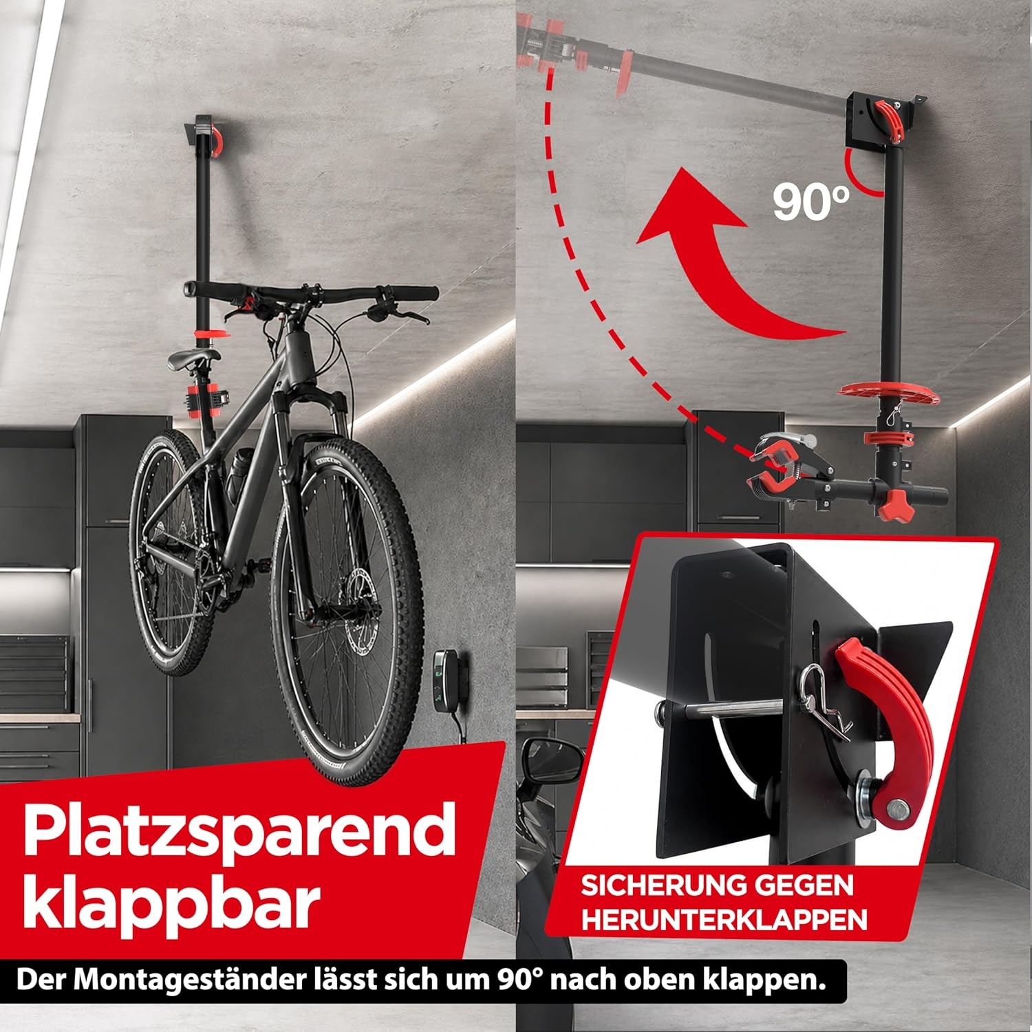 Ruimtebesparende Fietshouder Plafond - Hoogteverstelbaar - 30kg - 34% Korting