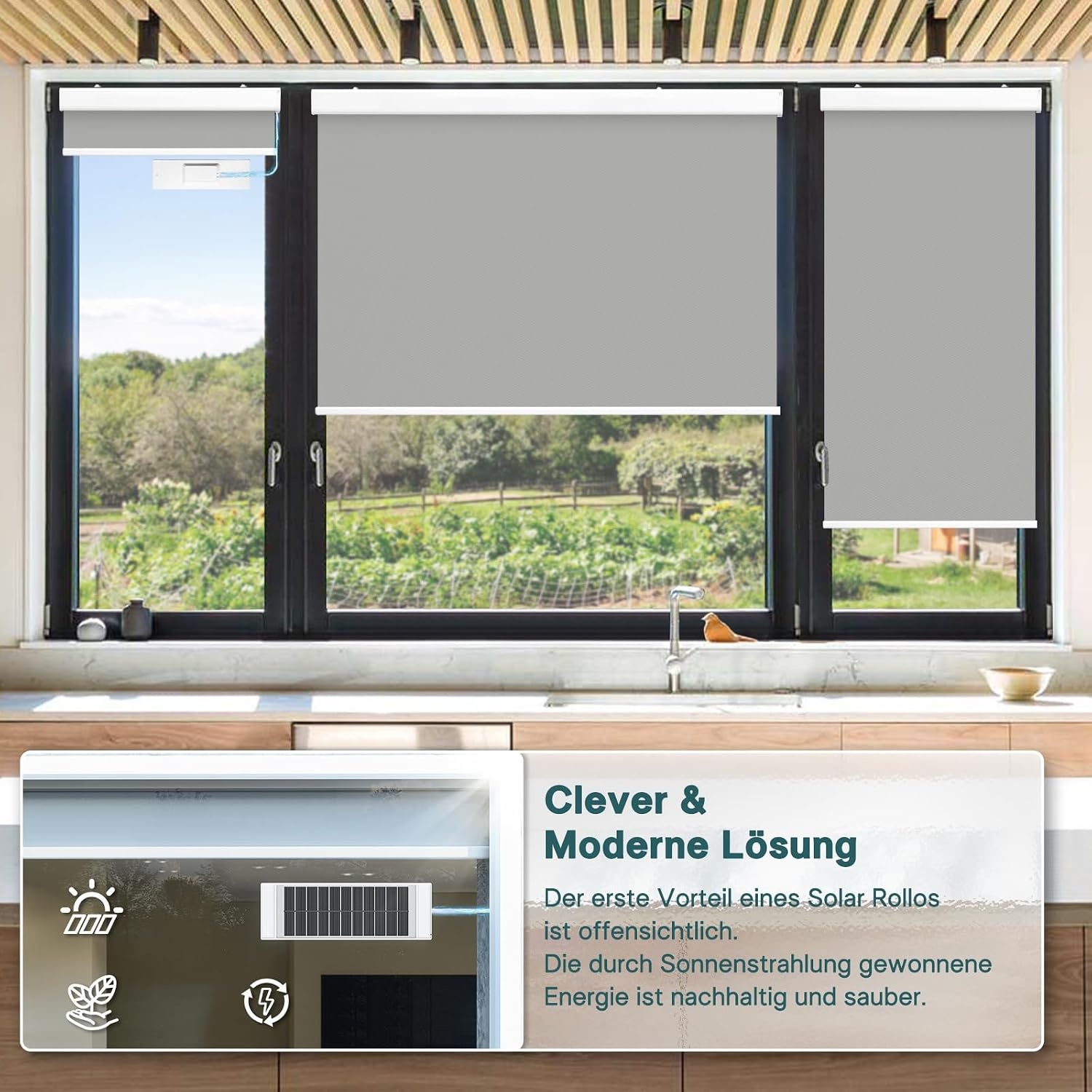 Elektrisch Rolgordijn Grijs (90x200cm) met Zonnepaneel & Afstandsbediening | -34%