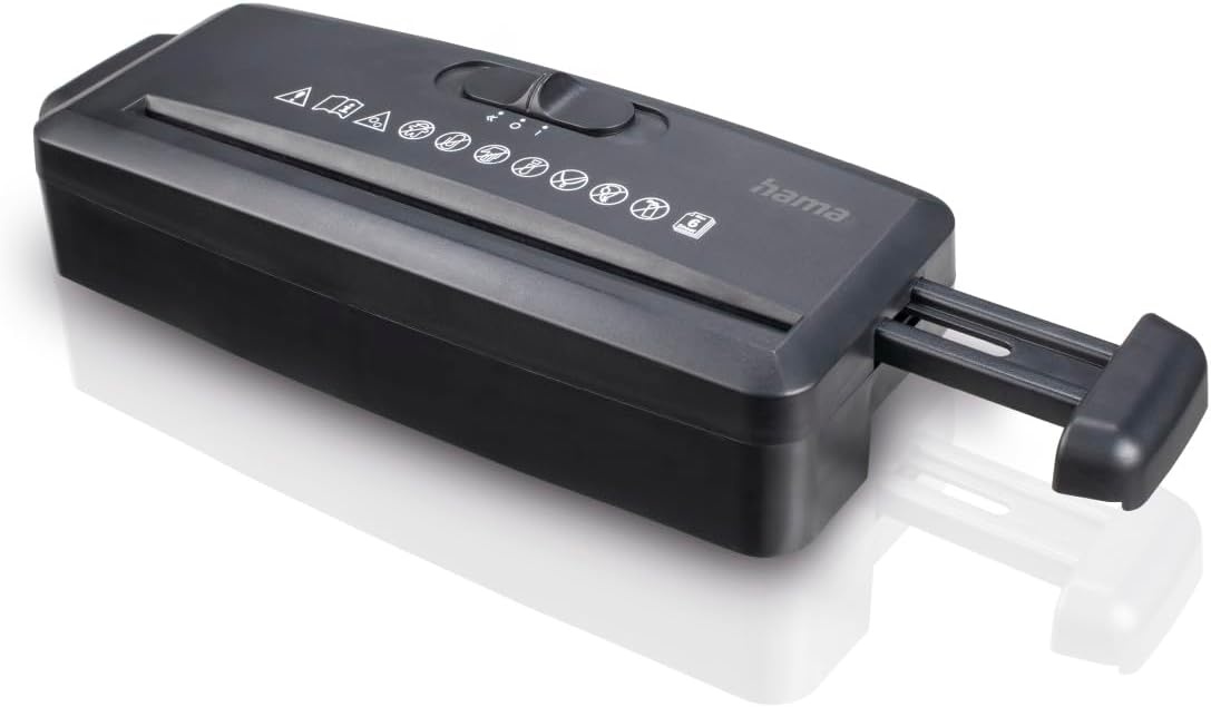 Hama Documentvernietiger „Mini S6” (documentversnipperaar 6 vellen 80 g) (80 g), papierversnipperaar, veiligheidshredder P1, 72 dB, M/A Auto, retourfunctie, retourfunctie, past op papiermanden) zwart