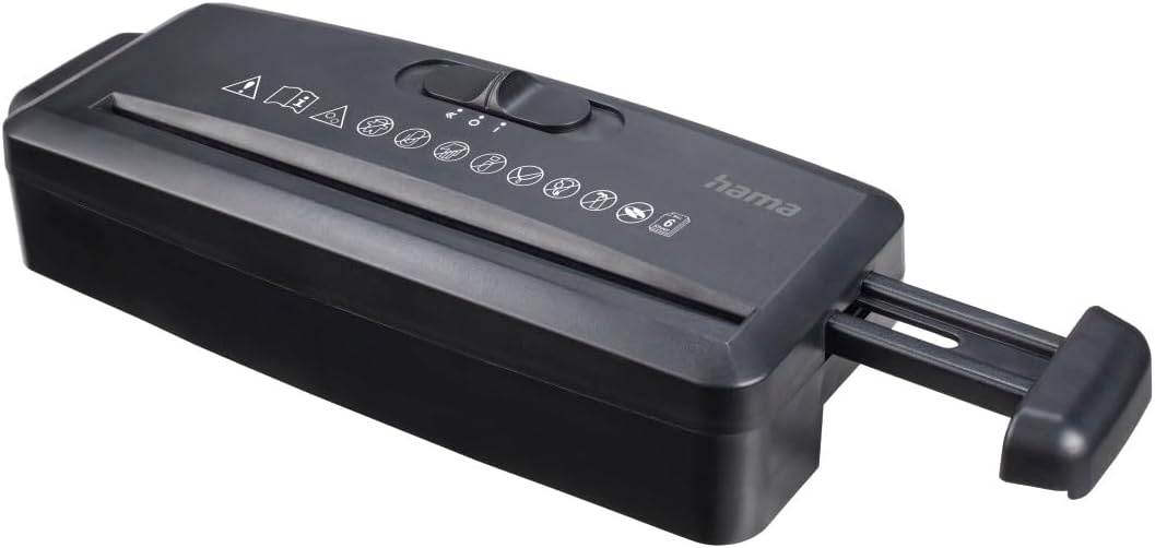 Hama Documentvernietiger „Mini S6” (documentversnipperaar 6 vellen 80 g) (80 g), papierversnipperaar, veiligheidshredder P1, 72 dB, M/A Auto, retourfunctie, retourfunctie, past op papiermanden) zwart