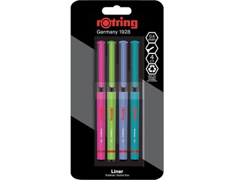 rOtring Liner fijnschrijvers | 0.4 mm | Kleurpennen voor schrijven en tekenen | Verpakking zonder plastic | Verschillende leuke kleuren | 4 stuks