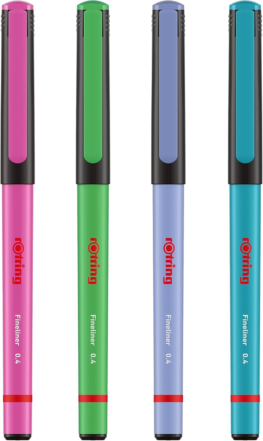 rOtring Liner fijnschrijvers | 0.4 mm | Kleurpennen voor schrijven en tekenen | Verpakking zonder plastic | Verschillende leuke kleuren | 4 stuks