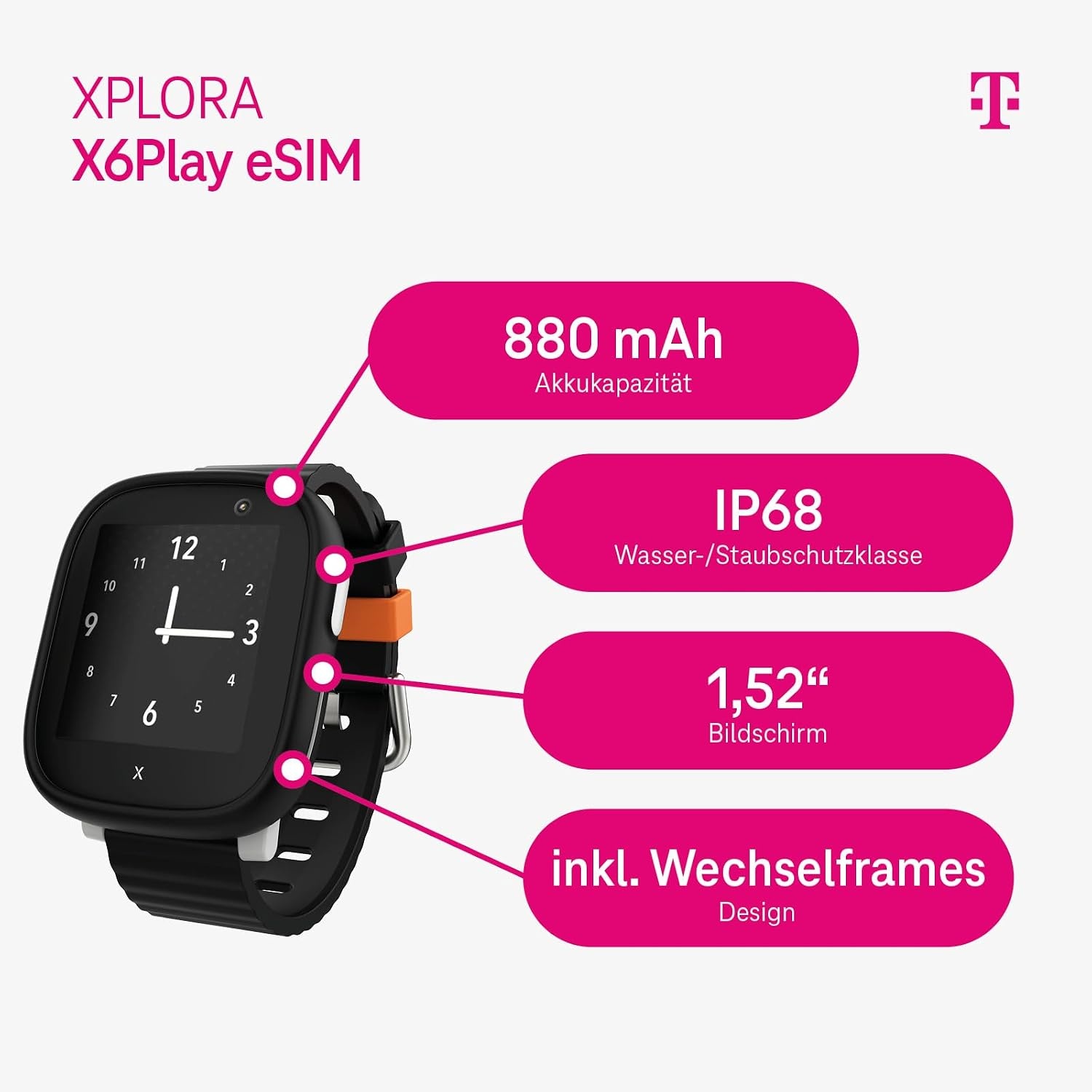 Xplora X6 Play eSIM Smartwatch voor kinderen met GPS en SOS - Zwart