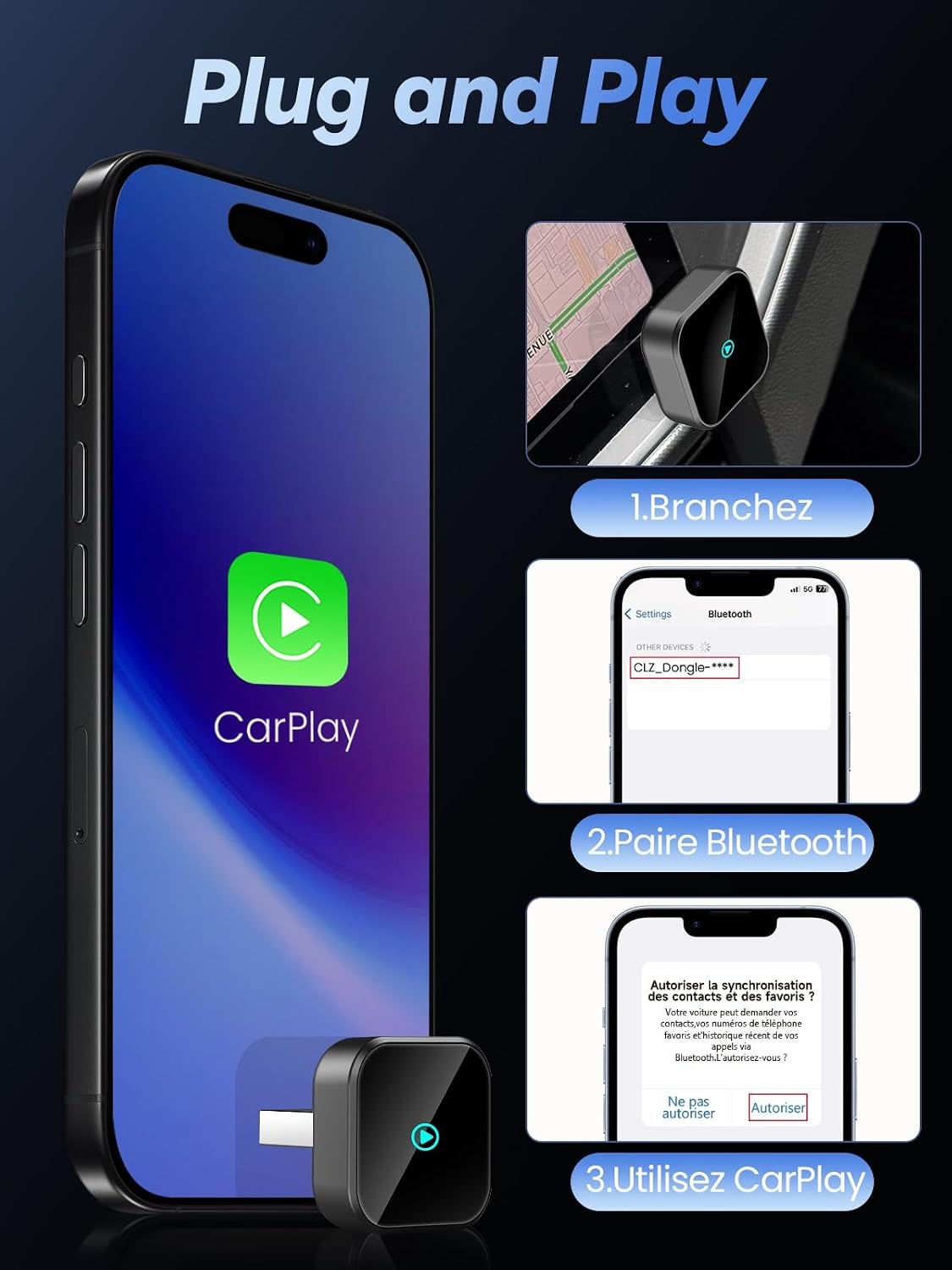Draadloze CarPlay Adapter voor iPhone - Plug and Play - USB-A & USB-C - Grijs
