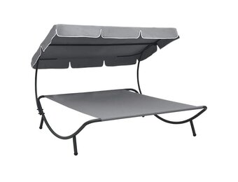 vidaXL Loungebed met luifel grijs