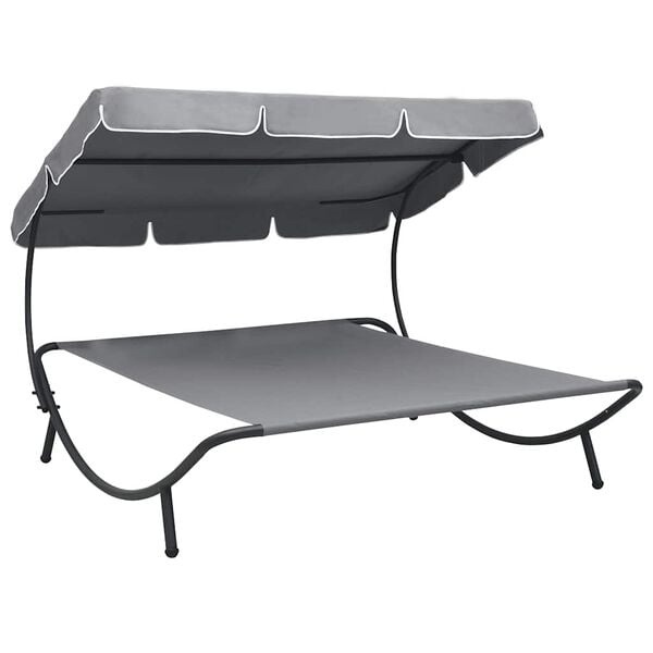 vidaXL Loungebed met luifel grijs