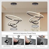 Nowoczesna Lampa Wisząca LED 45W Czarna 50CM Przyciemniana z Pilotem Regulowana Wysokość Lampa Sufitowa do Jadalni Salonu Kuchni Biura Kreatywna Wisząca Sypialni（Złota ）