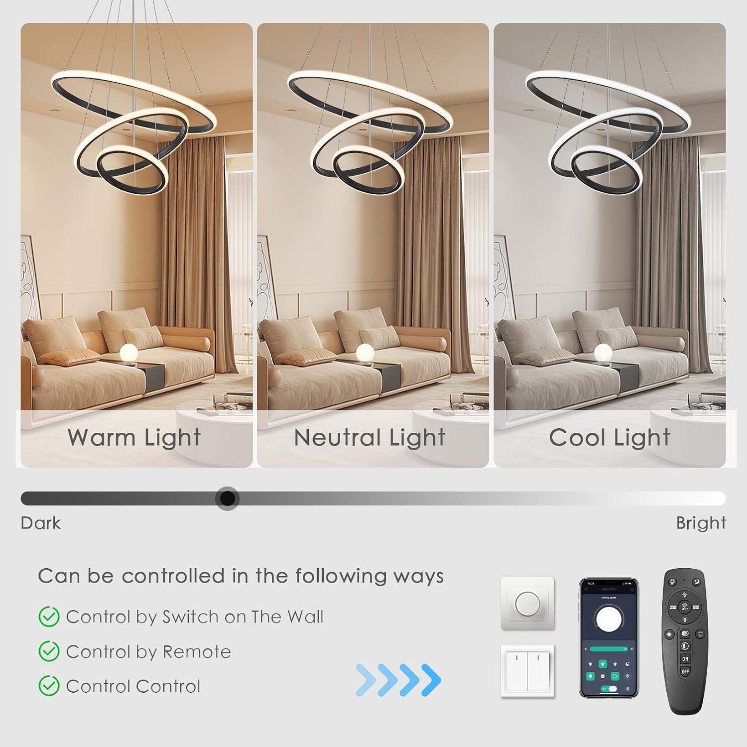 Nowoczesna Lampa Wisząca LED 45W Czarna 50CM Przyciemniana z Pilotem Regulowana Wysokość Lampa Sufitowa do Jadalni Salonu Kuchni Biura Kreatywna Wisząca Sypialni（Złota ）