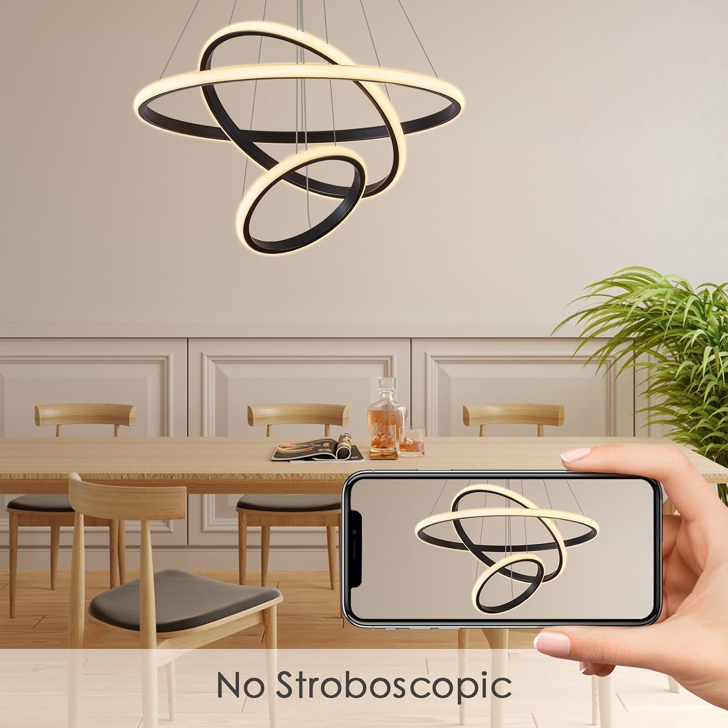 Nowoczesna Lampa Wisząca LED 45W Czarna 50CM Przyciemniana z Pilotem Regulowana Wysokość Lampa Sufitowa do Jadalni Salonu Kuchni Biura Kreatywna Wisząca Sypialni（Złota ）