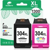 COLORETTO 304 XL Recycled Replacement for HP 304XL for AMP 100 120 125 130 DeskJet 2600 2620 2621 3700 3764 Envy 5010 5030 5058 Black and Color