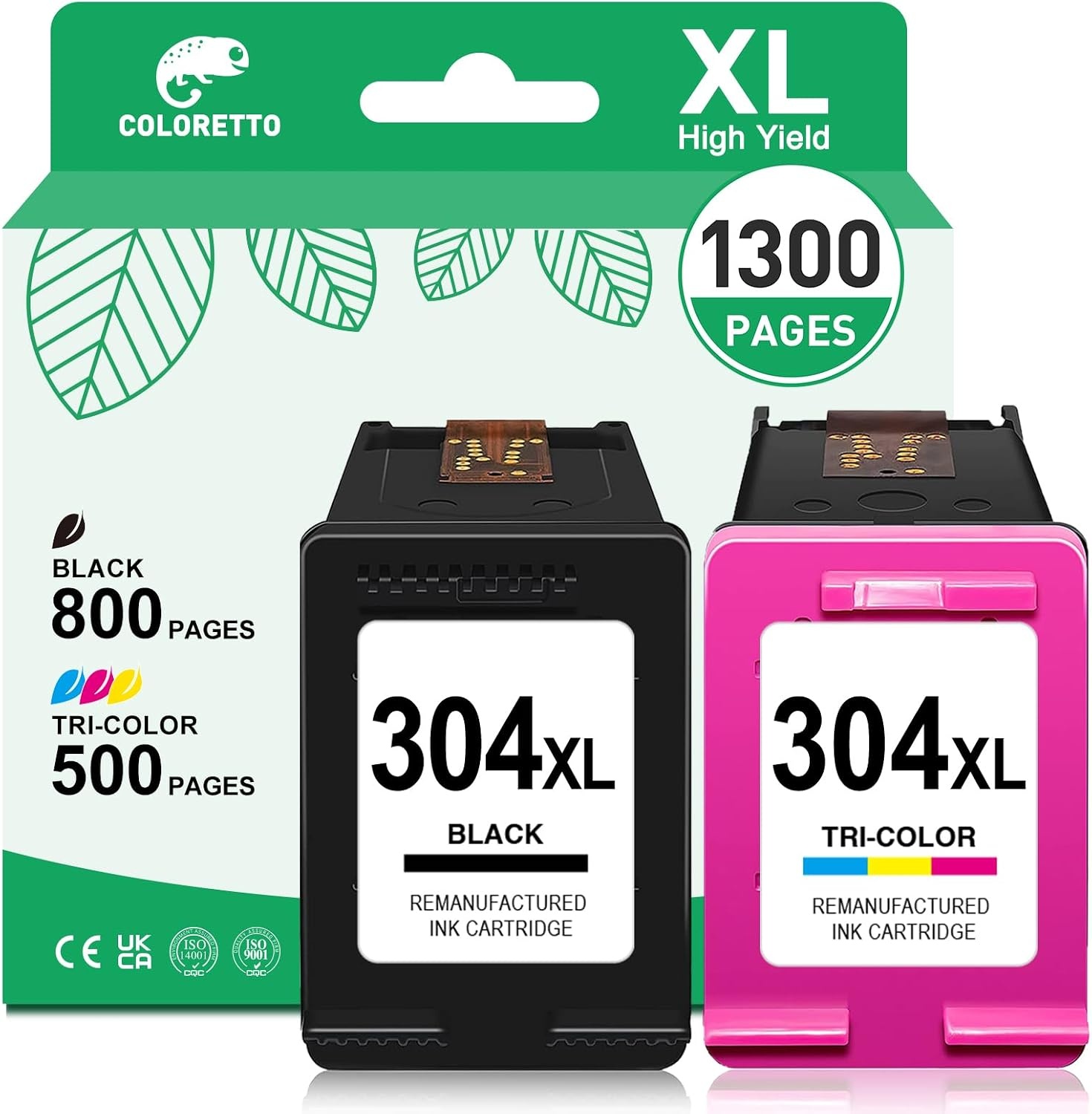 COLORETTO 304 XL Recycled Replacement for HP 304XL for AMP 100 120 125 130 DeskJet 2600 2620 2621 3700 3764 Envy 5010 5030 5058 Black and Color