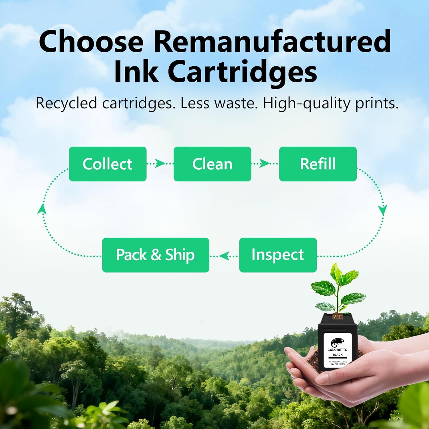 COLORETTO 304 XL Recycled Replacement for HP 304XL for AMP 100 120 125 130 DeskJet 2600 2620 2621 3700 3764 Envy 5010 5030 5058 Black and Color