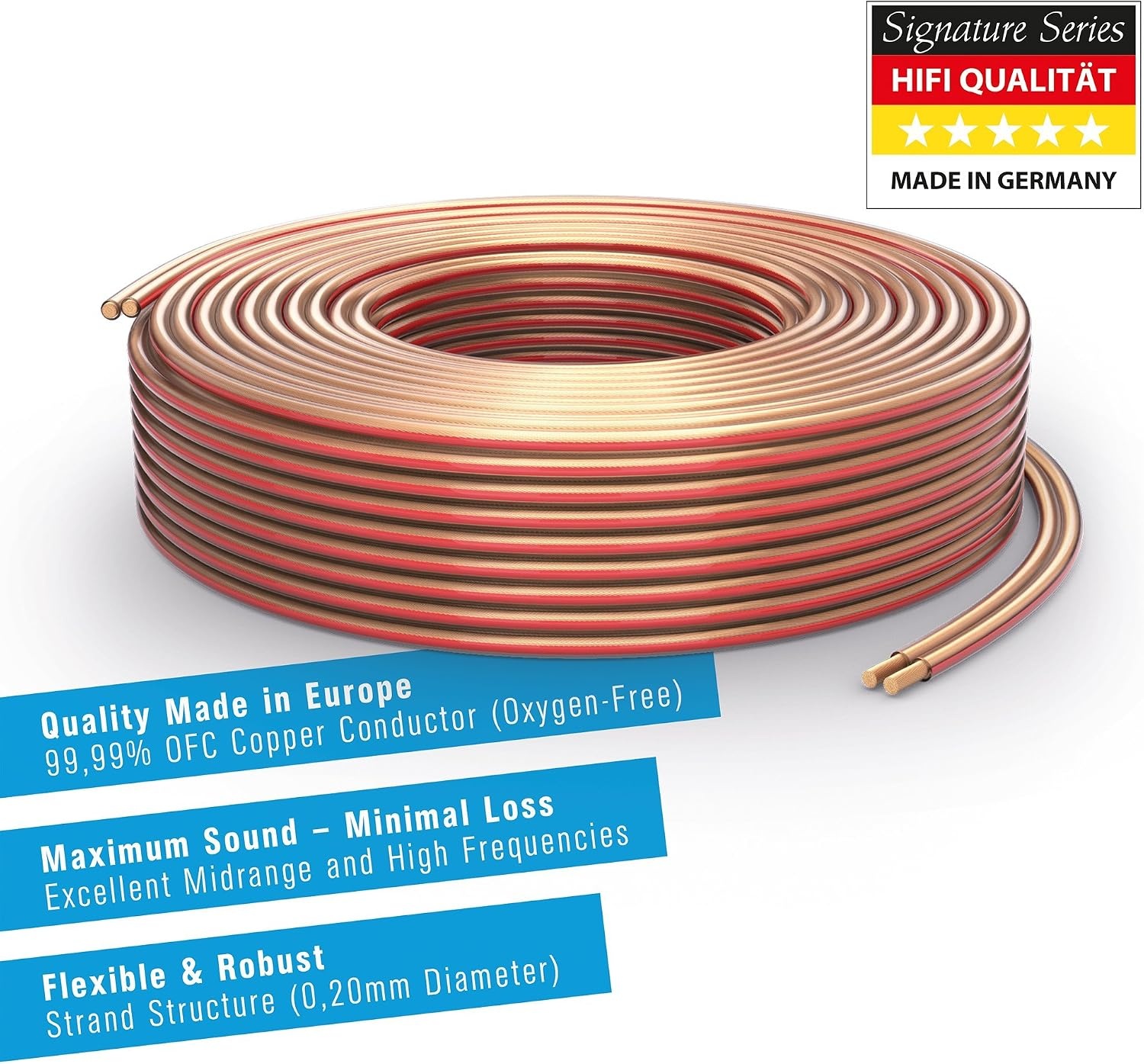 PureLink SP060-010 luidsprekerkabel 2 x 2,5mm² (99,9% OFC, massieve koperstrengen 0,20 mm) hifi boxkabel, 10m, transparant, set incl. 4 banaanstekkers