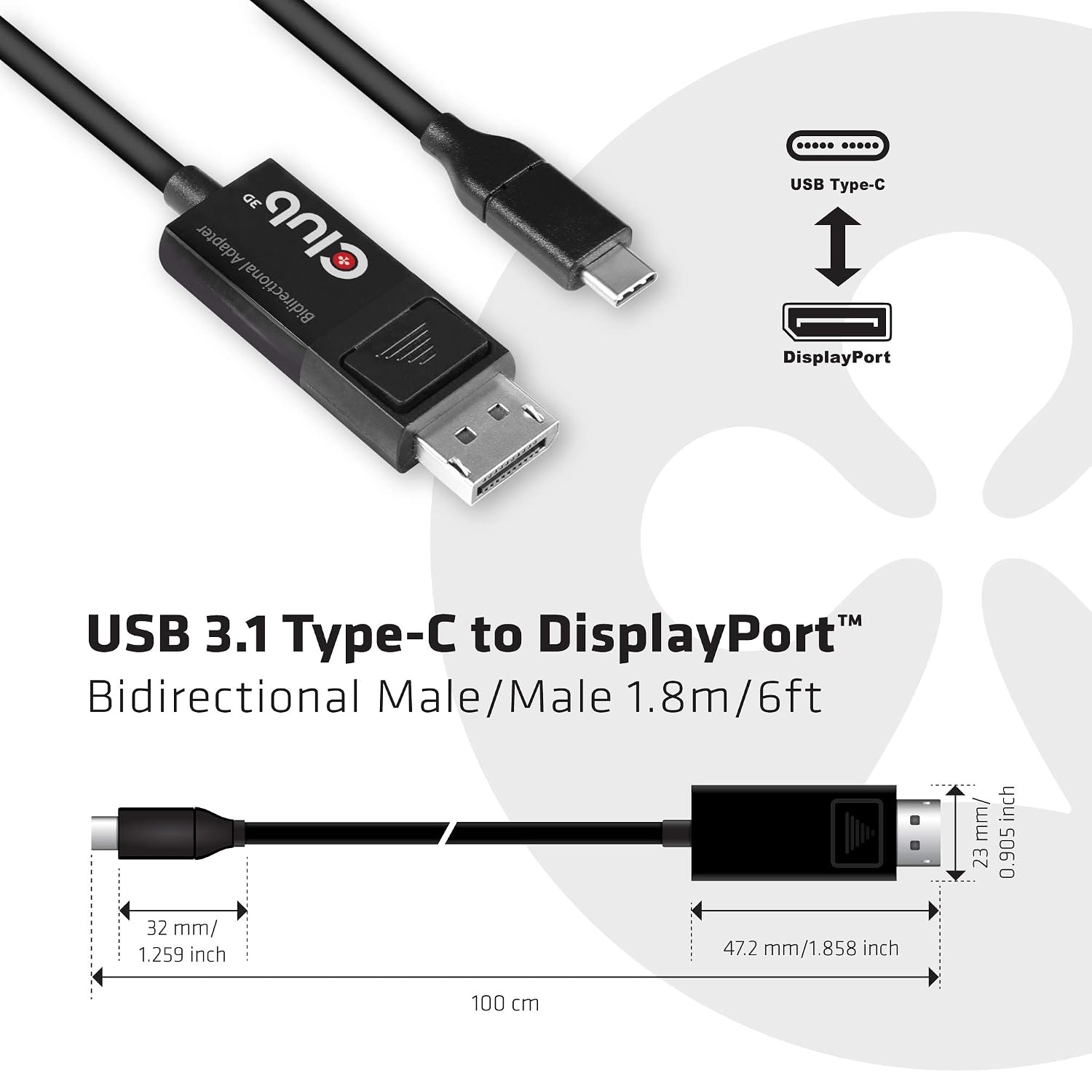 USB-C naar DisplayPort 1.4 Kabel 1.8m - 8K60Hz HDR | Zwart