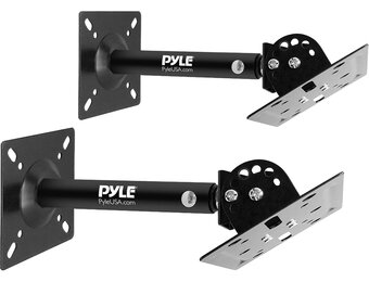 Pyle Speaker Stand, Set of 2 Wall and Ceiling Bracket - Black Speaker Monitor with Adjustable Tilt, Extendable Telescopic Arm