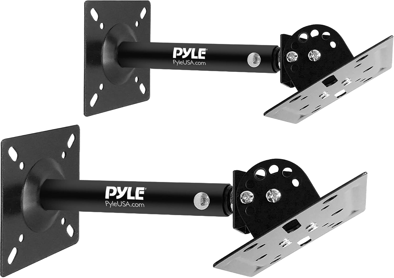 Pyle Speaker Stand, Set of 2 Wall and Ceiling Bracket - Black Speaker Monitor with Adjustable Tilt, Extendable Telescopic Arm