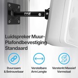 Pyle Speaker Stand, Set of 2 Wall and Ceiling Bracket - Black Speaker Monitor with Adjustable Tilt, Extendable Telescopic Arm